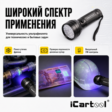 Фонарь ультрафиолетовый, 51 светодиод iCartool IC-L201