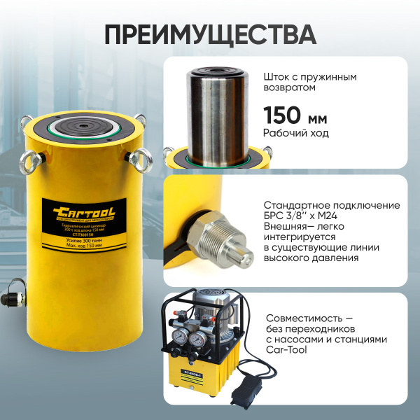 Гидравлический цилиндр 300т. ход штока 150 мм Car-Tool CT-T300150