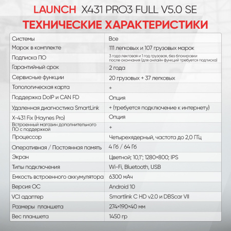 Диагностический сканер для легковых и грузовых автомобилей Launch X431 PRO3 Full v5.0 SE LNC-099