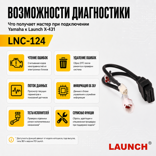 Диагностический кабель для мотоциклов Yamaha Launch LNC-124