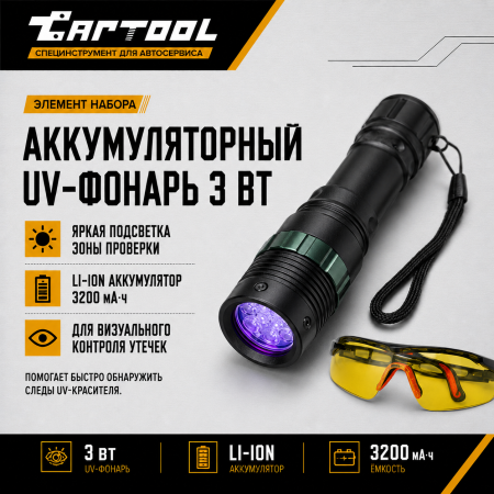 UV Набор для поиска утечек хладагента в системе А/С Car-Tool CT-1000