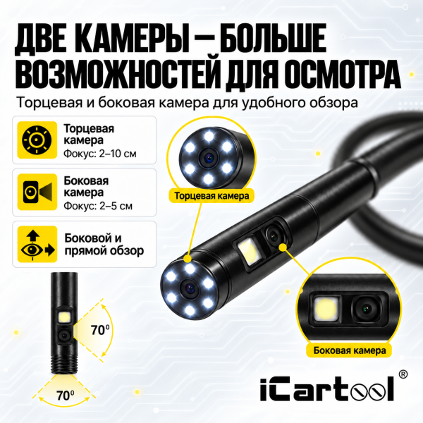 Видеоэндоскоп Wi‑Fi с двумя камерами, зонд 5,5 мм, 3 метра iCartool IC‑V803‑3