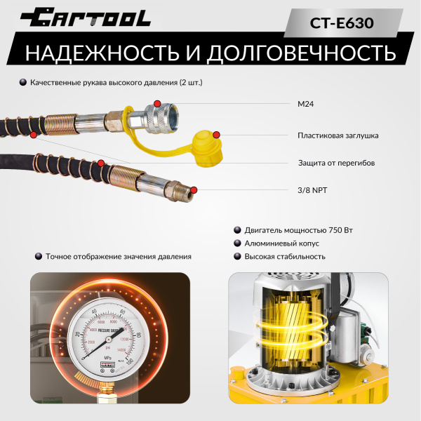 Насос масляный гидравлический, поршневой с электроприводом Car-Tool CT-E630