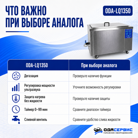 Промышленная ультразвуковая ванна 135 л, 1800 Вт, с дегазацией и подогревом ОДА Сервис ODA-LQ1350