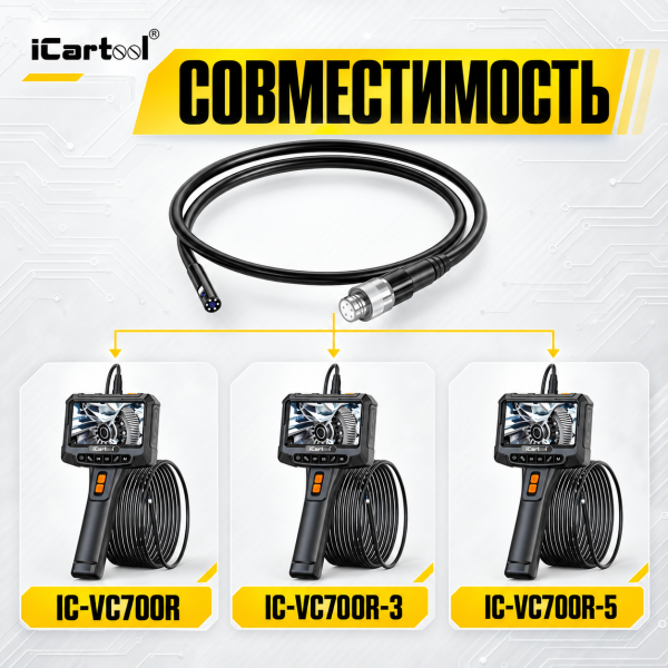 Зонд 3 м для видеоэндоскопов iCartool VC700R, VC700R-3, VC700R-5, 2 Мп, 8,5 мм, вращение камеры IC-VP700-3