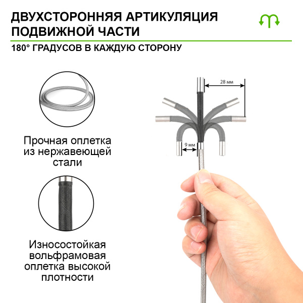 Видеоэндоскоп управляемый с оптоволоконной подсветкой, экран 4.5", 1Мп, 1280х720, 1м, зонд 4мм, 360° iCartool IC-VC1042WL