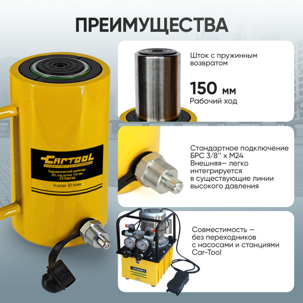 Гидравлический цилиндр 30т. ход штока 150 мм Car-Tool CT-T30150