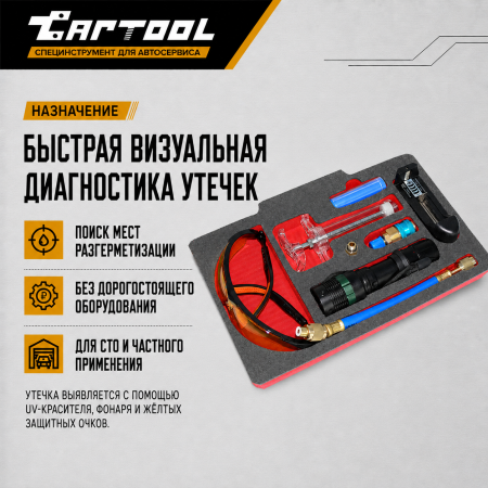 UV Набор для поиска утечек хладагента в системе А/С Car-Tool CT-1000