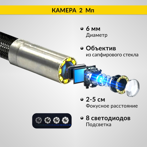 Видеоэндоскоп управляемый USB, 2Мп, 1920x1080, 1м, 6мм, 360° iCartool IC-V200