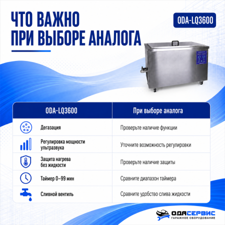 Промышленная ультразвуковая ванна 360 л,3600 Вт, с дегазацией и подогревом ОДА Сервис ODA-LQ3600