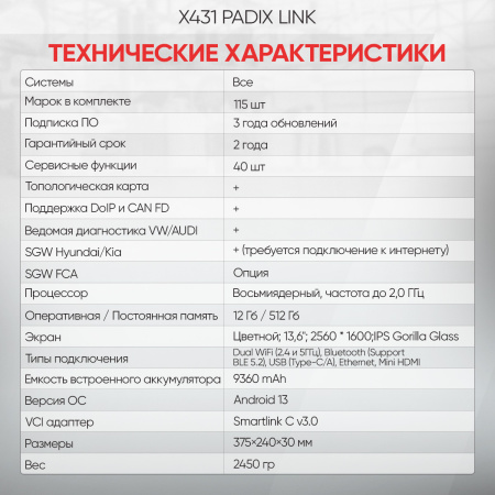 Многофункциональный диагностический сканер Launch X431 PADIX Link LNC-212