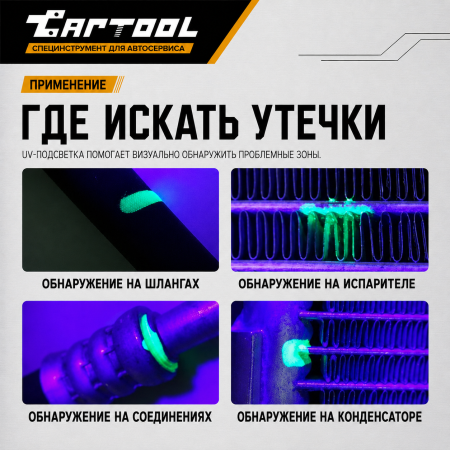 Набор для обнаружения утечек фреона, UV лампа + очки Car-Tool CT-M1027