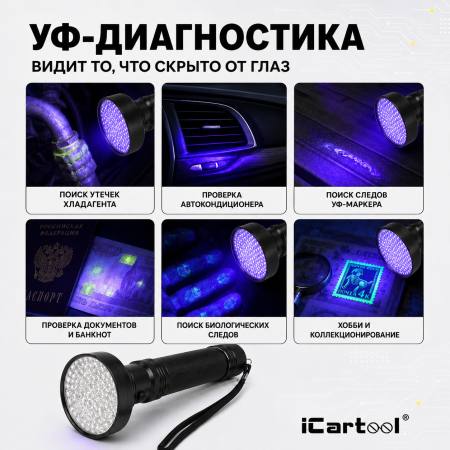 Фонарь ультрафиолетовый, 100 светодиодов iCartool IC-L202